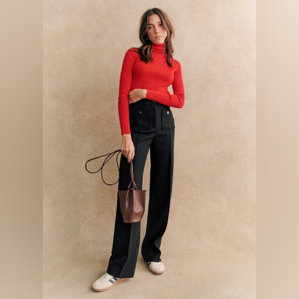 Sezane Black Straight Leg Pants
